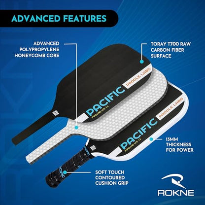 Carbon Fiber Pickleball Paddles | USAPA Approved Pickleball Paddles | Pro Grit Texture, Max Spin & Comfort | Pickle Ball Paddles Include Paddle Cover | 13MM & 16MM - color: PIPELINE LTE 16.25" x 7.75" x 13mm