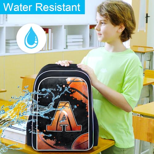 3PCS Basketball Backpack for Boys, 17" Kids Bookbag Water Resistant and Lightweight with Lunch Box for Teen