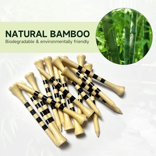 100 Pcs Natural Bamboo Golf Tees, 3-1/4 Inch Biodegradable Tees for Men & Women, Environmentally Friendly for Driving Range & Practice