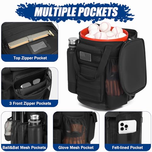 Baseball Bucket Bag with Wheels Baseball Coaching Accessories Organizer Tactical Style Softball Bucket Bag with Multiple Pockets for Bat, Gloves and Other Accessorie