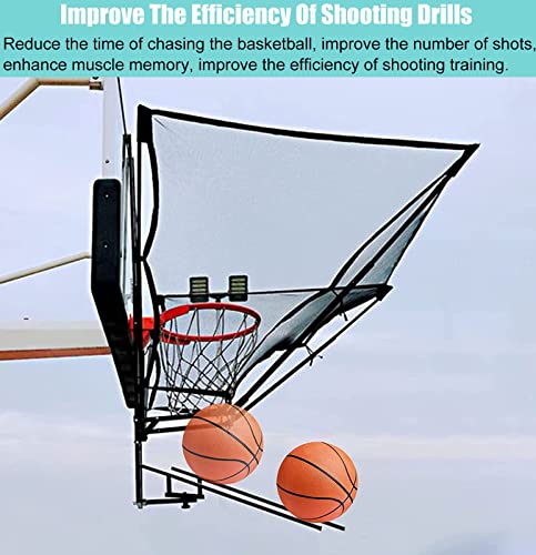 Hanging Basketball Return Attachment for Hoop, Portable Automatic Shooting Basketball Rebounder Device with 180° Rotating