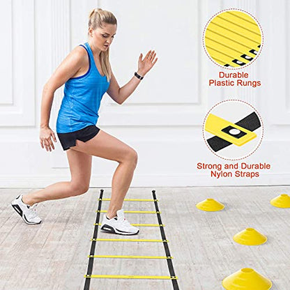 X-UMEUS Agility Ladder Speed Training Equipment Set-20ft Agility Ladder,12 Soccer Cones,4 Hurdles, Jump Rope, Running Parachute| Basketball Football Soccer Training Equipment for Kids Youth Adults - color: yellow