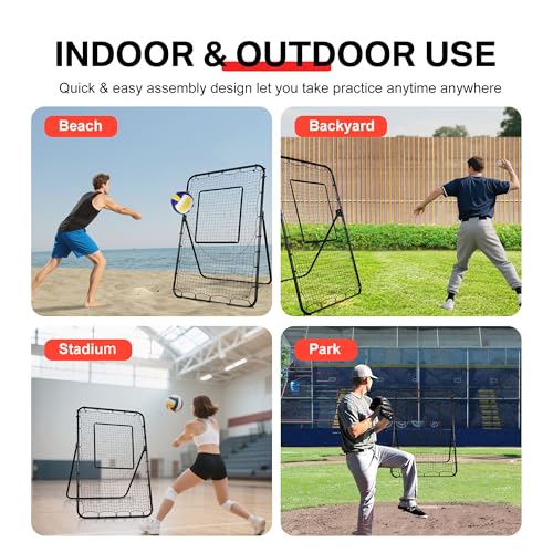 6 x 4 ft 5 Angles Adjustable Pitch Back Baseball Softball Lacrosse Volleyball Rebound Bounce Back Net with Strike Zone - color: Black