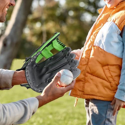 Baseball Glove for Adults & Youth | 10.5-12.5 Inch Training Outfield Mitt | Premium Synthetic Leather | Right-Hand Throw Baseball Softball - color: Green Black, size: 11.5 inch