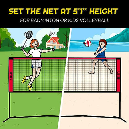 A11N SPORTS Badminton Net - Height Adjustable Volleyball Net for Junior Tennis, Soccer Tennis & Kids - Portable Driveway Pickleball Net for Indoor & Outdoor, 11ft/14ft/20ft Wide