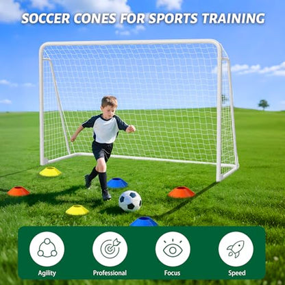 NAIZEA Soccer Goals - 24x8/21x7/18x7/12x6/16x7/10x6/8x6/6x4FT Soccer Goals for Backyard Training- Portable Metal Soccer Net for Youth & Adults - Heavy Duty Steel for Indoor Outdoor Games & Practice - size: 10ft x 6ft, style: Trainer-White/Steel