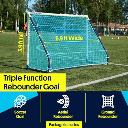 Open Goaaal 3-in-1 Soccer Rebounder Goal - 4 ft x 6 ft - Adjustable Angle Modes for Shooting Drills - Ground-Pass Setup for Passing Practice - High-Angle Rebound Net for Ball Control