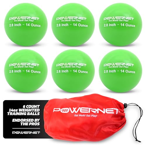 PowerNet Weighted Baseballs for Hitting Training, Baseball Training Equipment for Throwing & Batting, Build Muscle & Strength, 6 Balls 2.8" 12-20 oz - color: 14 Oz - Green