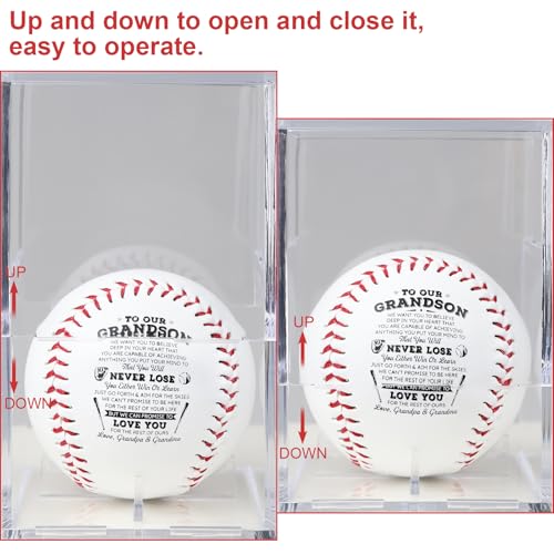 SYNGUCK Baseball Gift for Grandson-Clear Acrylic Display Case-Heartfelt Grandparents to Grandson Baseball with Inspirational Message - Perfect Birthday, Graduation Gift - style: Love,grandpa&grandma