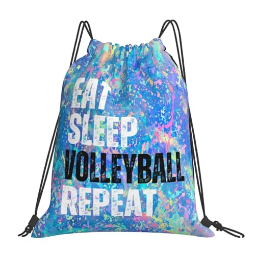 Eat Sleep Volleyball Repeat Drawstring Backpack Gym String Bag Sports Drawstring Sackpack For Women Men