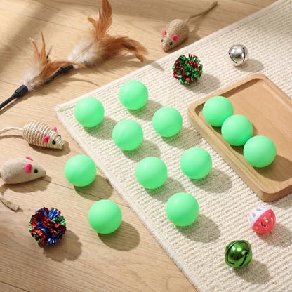 Hoteam 12 Pcs Cat Table Tennis Balls, 1.57 Inch Cat Ball Toys for Indoor Cats, High Bounce Table Tennis Balls, Interactive Bouncy Ball Toy for Kitten Cats Pets Playing Exercising Trainning(Green) - color: Green