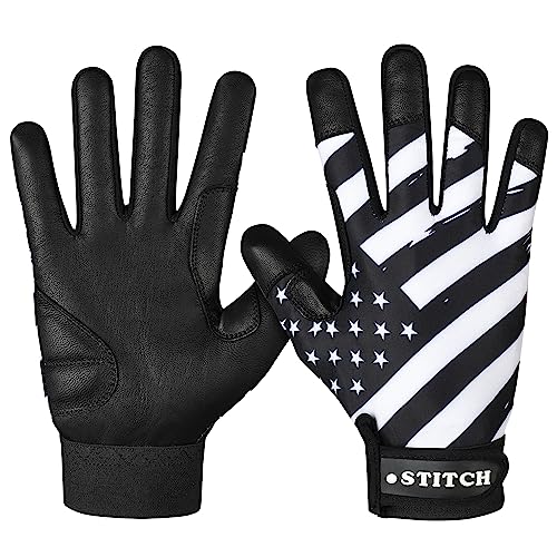 Batting Gloves - American Flag & USA Flag Baseball & Softball Gloves for Youth, Adult & Unisex - color: Black Waving Flag, size: Youth Medium