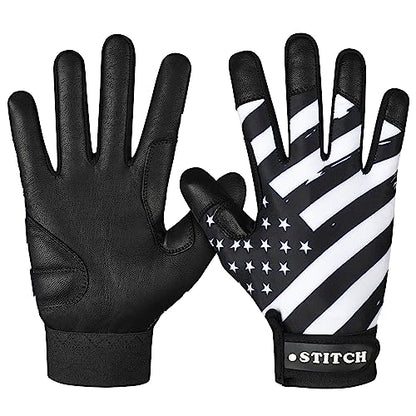 Batting Gloves - American Flag & USA Flag Baseball & Softball Gloves for Youth, Adult & Unisex - color: Black Waving Flag, size: Youth Medium