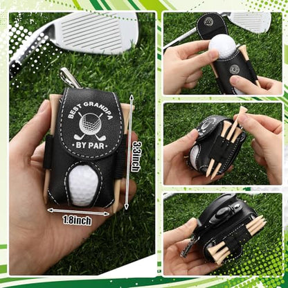 Realspring 8 Pcs Father's Day Golf Set Daddy Grandpa Golf Gifts, Ball Pouch Bag and 5 Pcs Wood Tees 2 Balls Christmas Birthday Gift for Men, Grandpa from Daughter Son