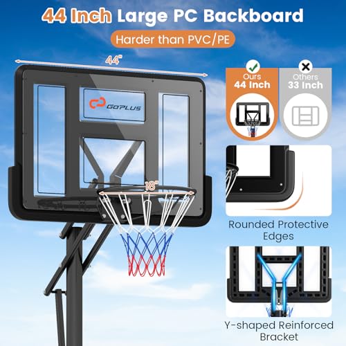 Goplus Portable Basketball Hoop Outdoor, 10FT Basketball Goal w/ 44'' Shatterproof Backboard, Easy Adjust Height, Fillable Base, Free Weight Bag for Teens Adults Driveway Backyard - style: 8-10FT, 5-Level
