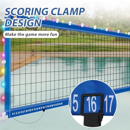 Reinforced Anti-UV Replacement Pool Volleyball Net Only with Scoring Clamps, 15 ft Net - Easy Set Up and Long Lasting - style: pool volleyball net with led