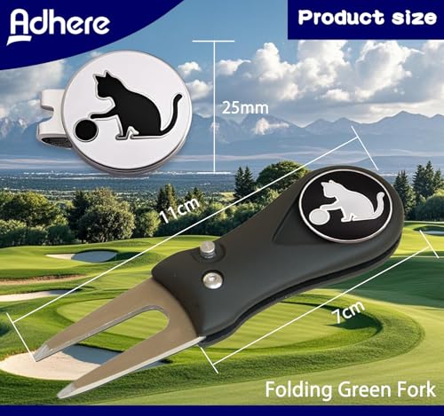 Adhere Golf Ball Markers Personlized Double Side Cute cat Logo Enamel with A Magnetic Hat Clips,A Premium Golf Gifts. - color: A-Ball Markers & Divot Tool Gift Set