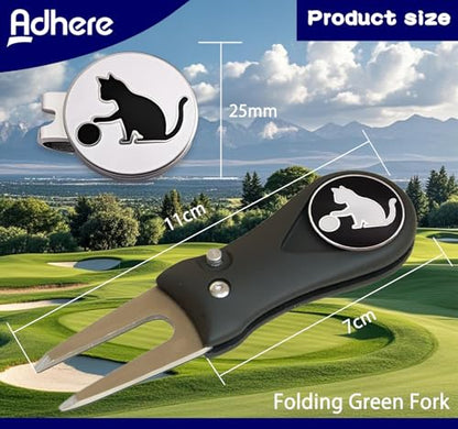 Adhere Golf Ball Markers Personlized Double Side Cute cat Logo Enamel with A Magnetic Hat Clips,A Premium Golf Gifts. - color: A-Ball Markers & Divot Tool Gift Set