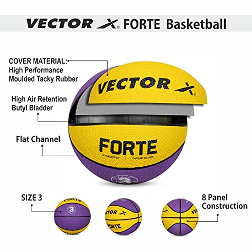 Vector X Forte Basketball, Size 3, Yellow/Purple
