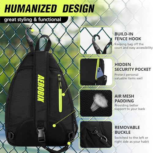 AEROBIX Pickleball Bag for Women & Men, Pickle Ball Backpack - Upgraded Zippers, Large Capacity, Padded Paddle Pocket, Adjustable Sling Bag (No Accessories) - color: GREEN