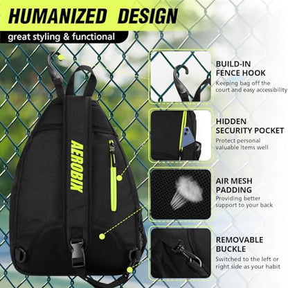 AEROBIX Pickleball Bag for Women & Men, Pickle Ball Backpack - Upgraded Zippers, Large Capacity, Padded Paddle Pocket, Adjustable Sling Bag (No Accessories) - color: GREEN