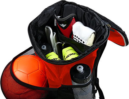 Soccer Backpack with Ball Holder Compartment - for Boys & Girls | Bag Fits All Soccer Equipment & Gym Gear (Black) - color: Red