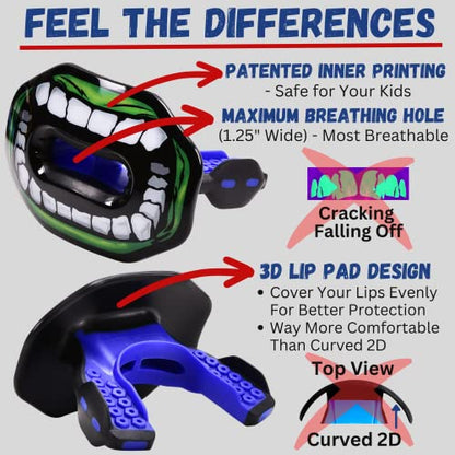 Oral Mart Flag Football Mouth Guard with 3D LipFit Design for Kids - Youth Football Mouthguard (No Boil) Cool Instant Fit Lip Guard Mouthpiece for Braces (Detachable Helmet Strap Included) - color: Green Monster