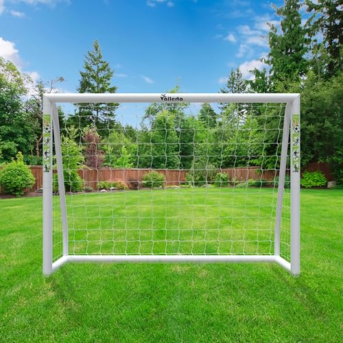 Vallerta® Soccer Goal 12x6Ft/10x6Ft/7x5Ft/6x4Ft. Portable Weatherproof PVC Frame with Net, Carry Bag and Ground Stakes, Youth Regulation Sizes for Kids and Adults, Outdoor/Indoor. - size: 7 X 5 Ft