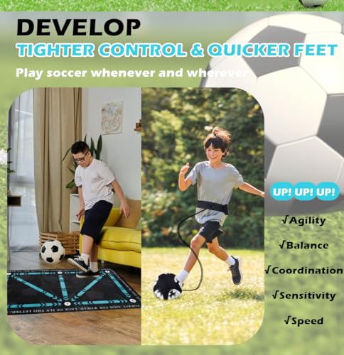 Soccer Training Mat with Video Guide & Grip Socks | 47“x32” Footwork Agility Mat for Ball Control & Speed | Non-Slip Soccer Practice Mat for All Ages, Home, Gym | Includes Training Equipment & Guide - style: 2-in-1 Basic