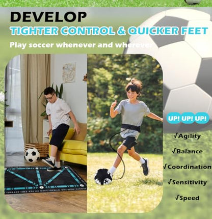 Soccer Training Mat with Video Guide & Grip Socks | 47“x32” Footwork Agility Mat for Ball Control & Speed | Non-Slip Soccer Practice Mat for All Ages, Home, Gym | Includes Training Equipment & Guide - style: 2-in-1 Basic
