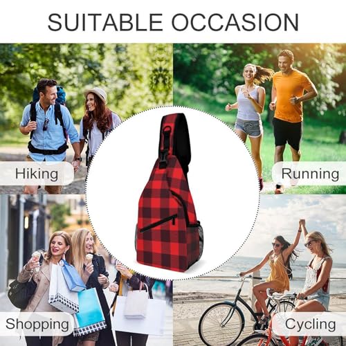 Sling Bag Crossbody Travel Hiking Chest Backpack Shoulder Daypack for Women Men (for Red Black Buffalo Check Plaid Pattern) - color: Style (252)