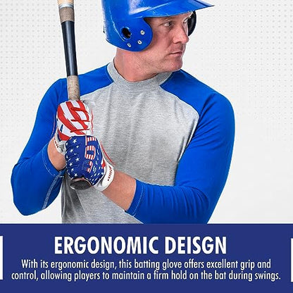American Flag Batting Gloves Softball Gloves Men USA Flag Baseball Batting Glove for Men Youth Adult & Unisex