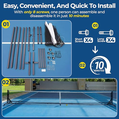 Pro Pickleball Net Portable Outdoor, 22 FT Pickle Ball Net System with Steel Cable Tensioning & Lockable Wheels, Ideal Pickleball Net for Driveway Backyard Park