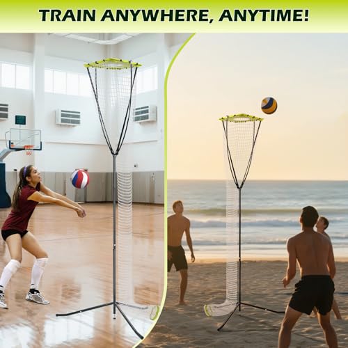 Volleyball Training Equipment, Volleyball Setter Training Net with Adjustable Height (7.5-10.5 FT) & Angle, Serve Trainer Equipment with Carry Bag for Serving, Spiking & Setting Drills
