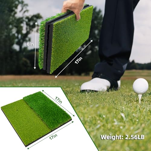 Portable & Foldable Golf Practice Mat – Dual-Turf Golf Hitting Mat for Indoor & Outdoor Swing and Chipping – Fairway & Rough Turf Golf Training Mat for Backyard and Home