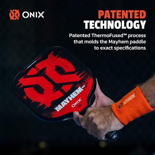 Onix Mayhem Patented ThermoFused Technology Carbon Fiber Power Frame Polypropylene Honeycomb Core Performance Power and Control Pickleball Paddle – 14mm or 16mm