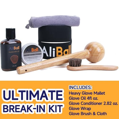 AliBall Baseball Glove Break-in Kit - Complete Set with Glove Mallet, Oil, Conditioner, Wrap, Brush & Cloth - Quickly Soften & Shape Your Baseball/Softball Mitt (Pro Classic)