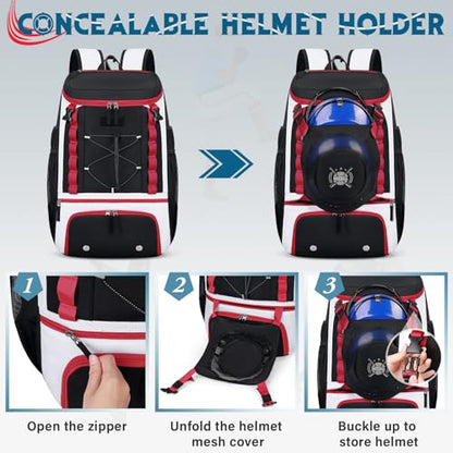 Baseball Bag Lightweight Softball Bags for Adults Youth 40L Large Baseball Backpack with Shoe Compartment, Helmet Holder, Fence Hook Waterproof Softball Bats Bag for T-Ball & Softball Equipment - color: Black & Red