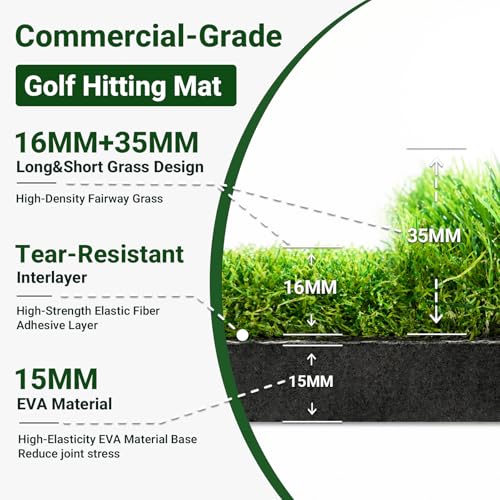Large Golf Hitting Mat 6x4ft Indoor Outdoor Backyard, Golf Practice Mat with Phone Slot & Ball Tray, Heavy Duty Artificial Turf Driving Range Golf Simulator Mat with Alignment Line - color: 6x4FT;31mm