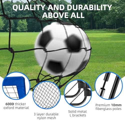 Soccer Goal, Soccer Goals for Backyard, 6x4ft Portable Pop Up Soccer Net Set, Soccer Training Equipment with Soccer Ball, Ladder and Cones - color: Blue