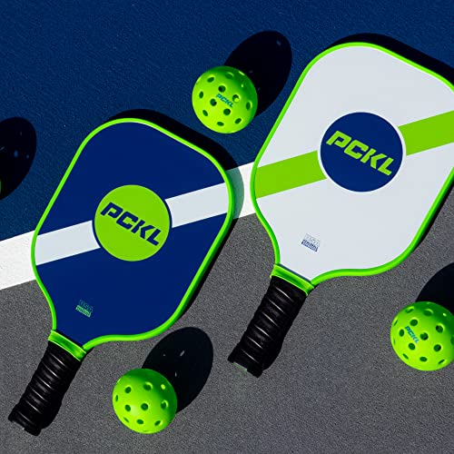 PCKL Pickleball Starter Bundle Series 2 Paddles and 4 Pickleball Balls Set | USA Pickleball Approved | Fiberglass Face with Large Sweet Spot | Honeycomb Core