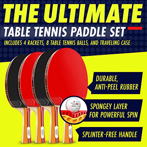 NIBIRU SPORT Professional Ping Pong Paddle Sets, 2 Paddle or 4 Paddle Table Tennis Set with Tournament Quality Balls and Carry Bag/Storage Case, Table Tennis Equipment & Ping Pong Accessories - size: 4 paddle set