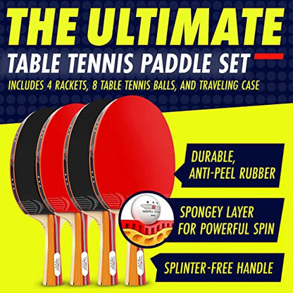 NIBIRU SPORT Professional Ping Pong Paddle Sets, 2 Paddle or 4 Paddle Table Tennis Set with Tournament Quality Balls and Carry Bag/Storage Case, Table Tennis Equipment & Ping Pong Accessories - size: 4 paddle set