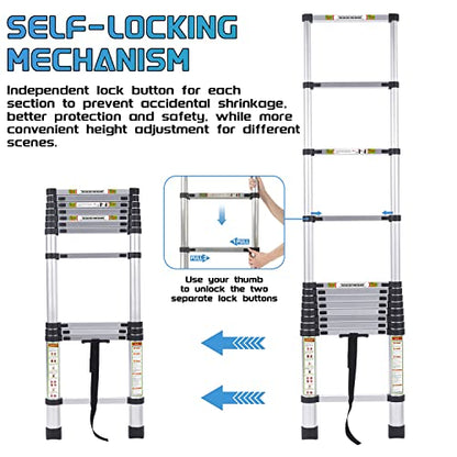 RIKADE Telescopic Ladder, 10.5 ft Aluminum Telescoping Ladder with Non-Slip Feet, Portable Extension Ladder for Household and Outdoor Working, 330 lb Capacity
