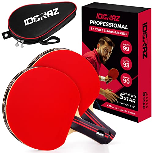 Professional Ping Pong Paddle - Best Table Tennis Racket with Carrying Case ITTF Approved Rubber - Premium Ping Pong Paddles with Top Speed 99 Spin 93 Control 90 for All Levels
