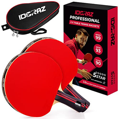 Professional Ping Pong Paddle - Best Table Tennis Racket with Carrying Case ITTF Approved Rubber - Premium Ping Pong Paddles with Top Speed 99 Spin 93 Control 90 for All Levels