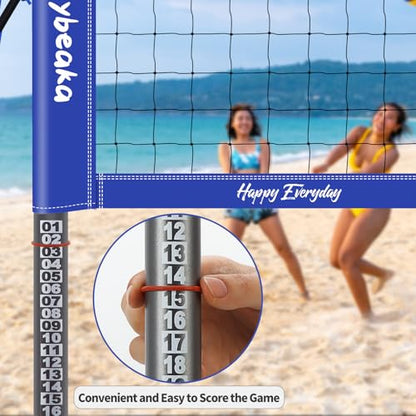 32ft Outdoor Portable Volleyball Net Set for Backyard Beach with Adjustable Heavy Duty Poles, 28-ply Durable Net, PU Volleyball & Pump, Carry Bag (Blue, 32ft)
