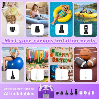 Electric Balloon Pump 4-in-1 Air Pump Portable Electric Balloon Blower Machine Dual Nozzle Quick-Fill 110V AC Inflator Deflator for Balloons Pool Floats Air Mattress Inflatables