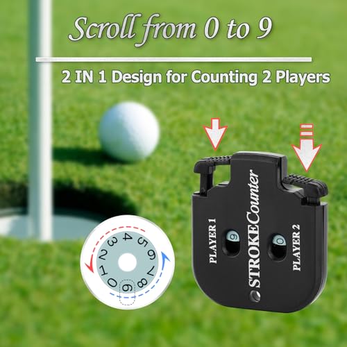 Cosmos 3 Pcs Mini Golf Stroke & Score Counter Golf Scorekeeper Clicker, 2-in-1 Dual Player Tracking Accessories Attachment to Club Bags for Golfer Game Practice & Training Shot Stroke Counting