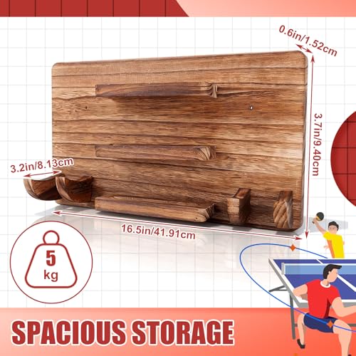 Ping Pong Paddle Holder, Wood Table Tennis Racket Display Wall Mounted Holder for 6 Paddles and 12 Balls Storage, Ping Pong Accessories Organizer for Game Room, Home